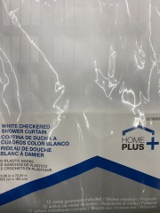 White Checkered Shower Curtain with Hooks